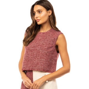 Naked Zebra Frayed Tweed Top Women's Size Large "Wine" Color